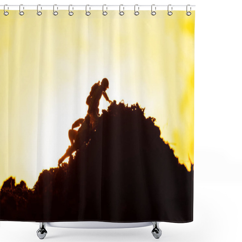 Personality  Battle Scene With Toy Warriors On Battleground And Fire On Yellow Background Shower Curtains