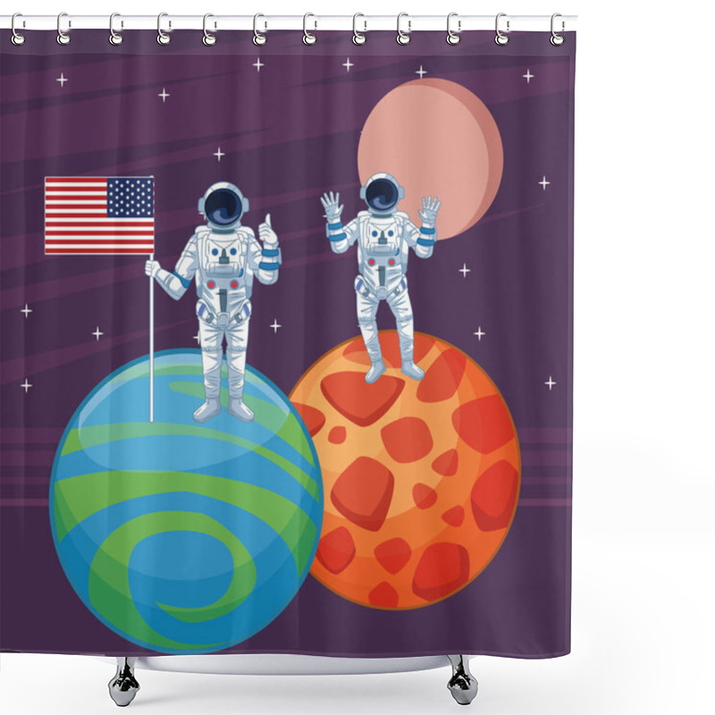 Personality  Astronaut In Space Exploration Cartoons Isolated Shower Curtains