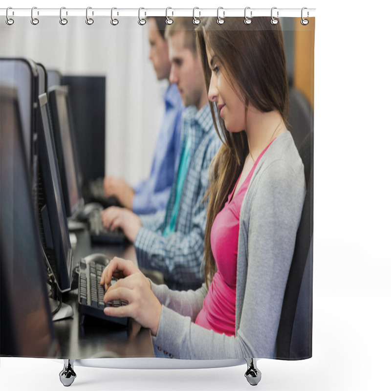 Personality  Students Using Computers In The Computer Room Shower Curtains