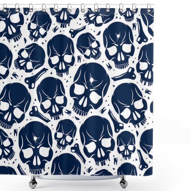 Personality  Skulls Seamless Pattern, Vector Background With Crazy Sculls For Hard Rock And Rock N Roll Subculture Prints Textile, Hazard And Danger, Horror And Death Theme. Shower Curtains