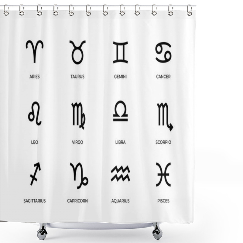 Personality  Zodiac Symbols. Horoscope And Astrology Line Signs, Aries Taurus Gemini Cancer Leo Virgo Libra Scorpio And Other Icons. Vector Set Shower Curtains