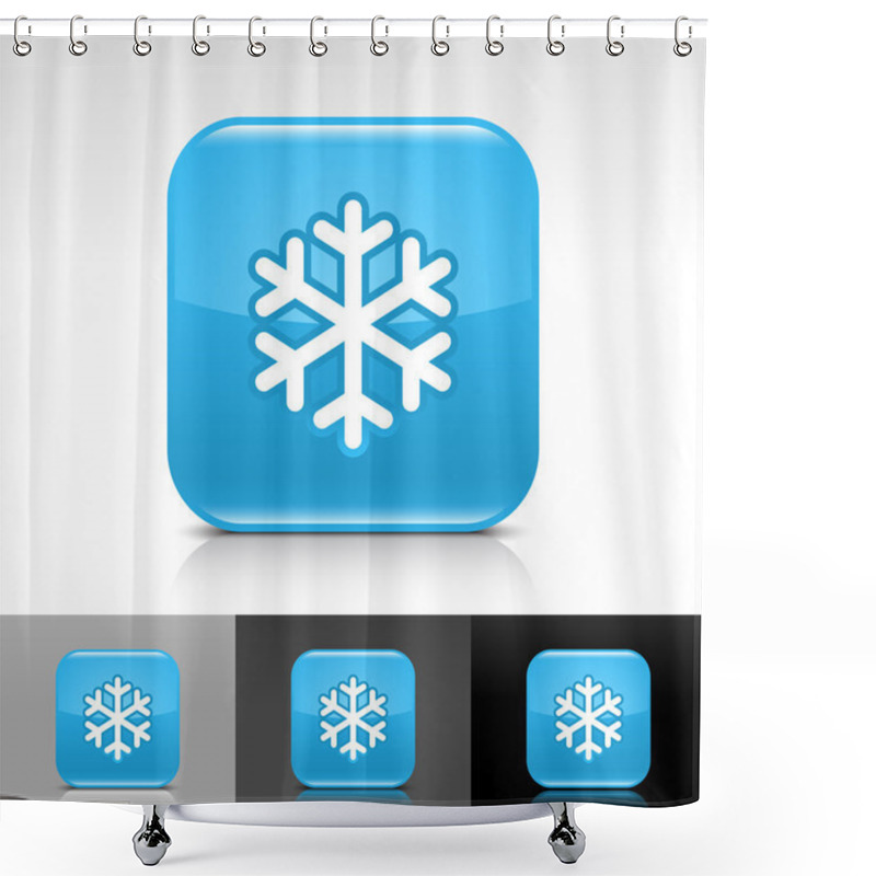 Personality  Blue Glossy Web Button With Low Temperature Black Snowflake Sign. Shower Curtains