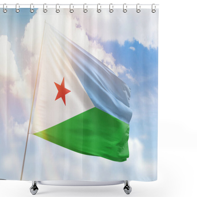 Personality  Sunny Blue Sky And A Flagpole With The Flag Of Djibouti Shower Curtains