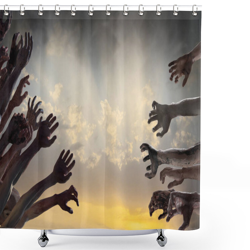 Personality  Crowd Of Stretched Zombie Hands Halloween Theme, Render 3D Shower Curtains