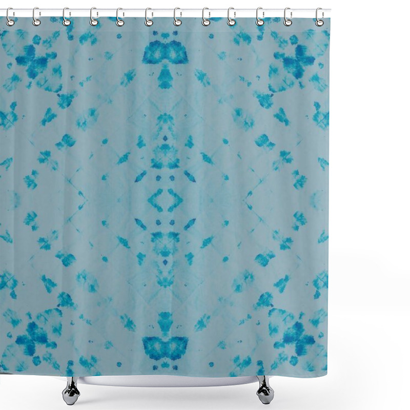 Personality  Blue Tie Dye Stripes. Cold Textured Design. Snowy Spring Ornament. Cyan Orange Artistic Canva. Light Aquarelle Paint. Cool Graffiti Grunge. Ice Winter Cosmos. Fiery Winter Motif. Shower Curtains