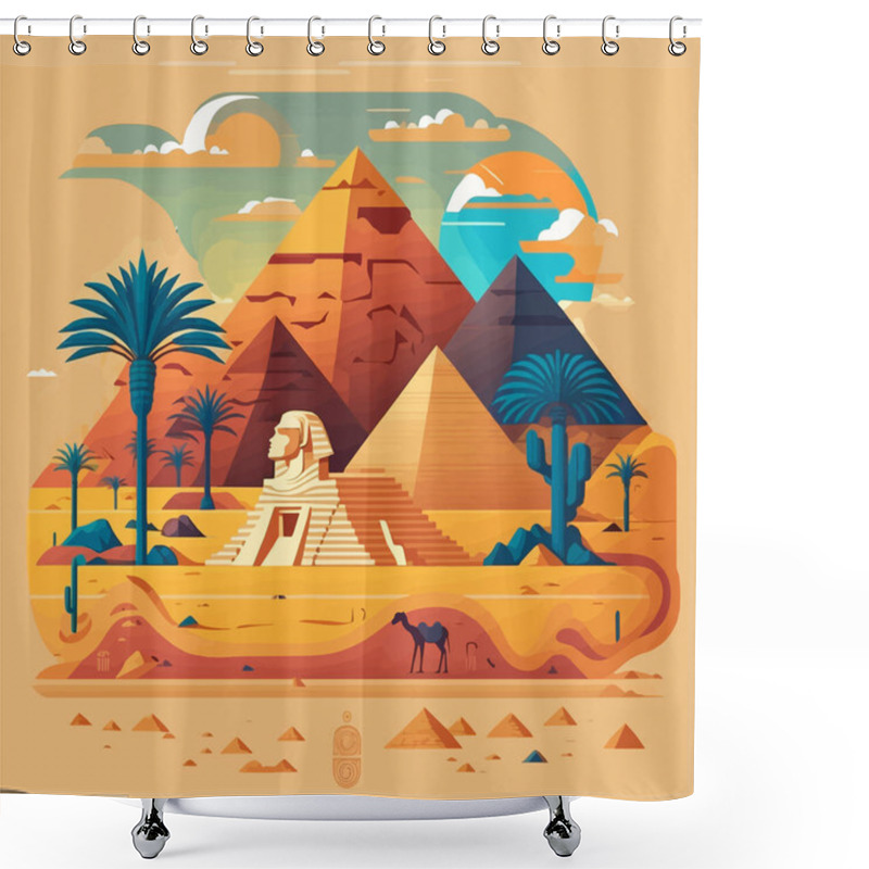 Personality  Pyramid Of Egypt Background. History Symbols Of Egyptians. Egyptian Landmark Pyramid Architecture, Flat Vector Illustration Of Tourism Landmark Shower Curtains