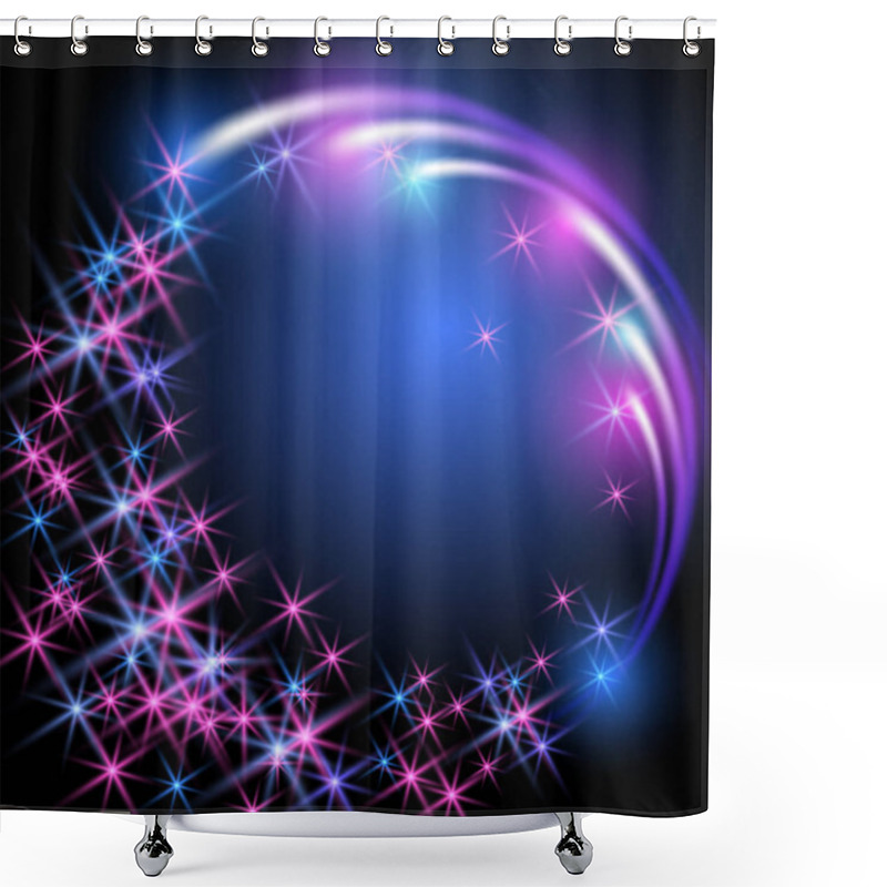 Personality  Glowing Round Frame With Firework And Sparkle Stars Shower Curtains