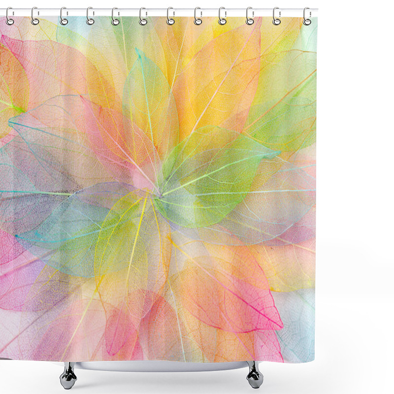 Personality  Colored Leafs. Leaf Texture Pattern. Macro Leaves Background Texture. Floral Design. Leaves. Rainbow Colors. Shower Curtains