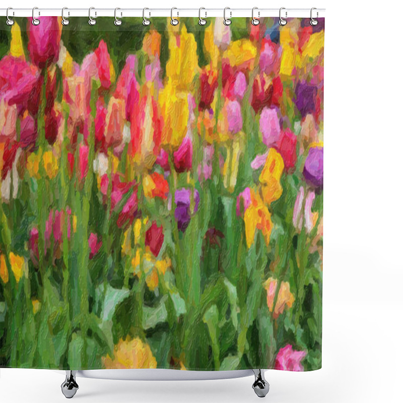 Personality  Beautiful Oil Painted Dutch Flowers Blooming In Spring Field Shower Curtains