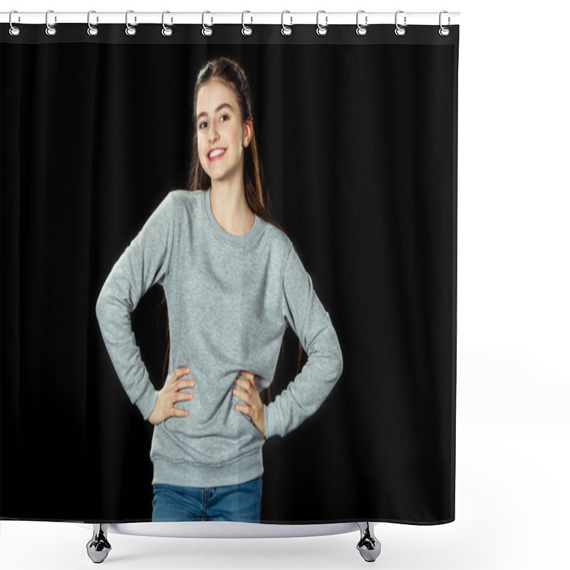 Personality  Girl Standing With Arms Akimbo Shower Curtains