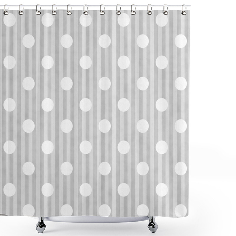 Personality  Gray And White Polka Dot And Stripes Fabric Background Shower Curtains