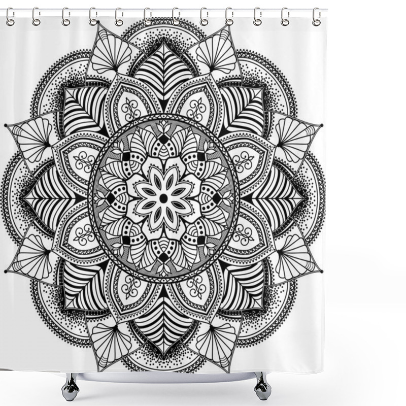 Personality  Mandala, Zentangle Inspired Illustration, Black And White Shower Curtains