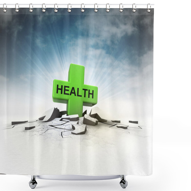 Personality  Health Icon Stuck Into Ground With Flare And Sky Shower Curtains