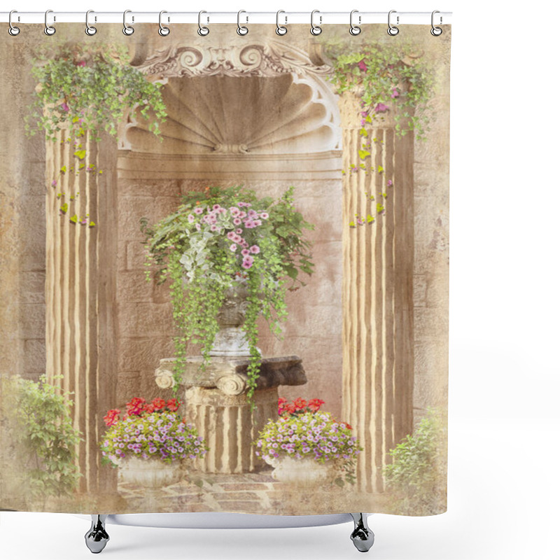 Personality  Retro Arch Under The Texture With Vases And Flowers Shower Curtains