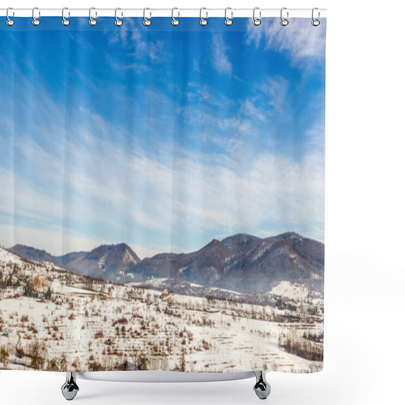 Personality  Winter Landscape With Village Houses Shower Curtains