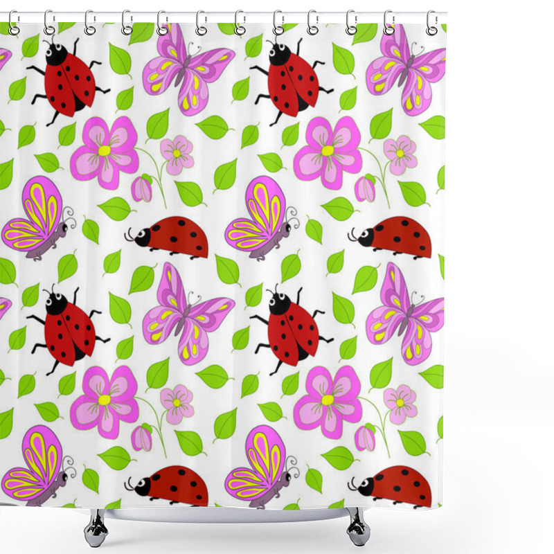 Personality  Floral Pattern With  Butterflies And Ladybugs Shower Curtains