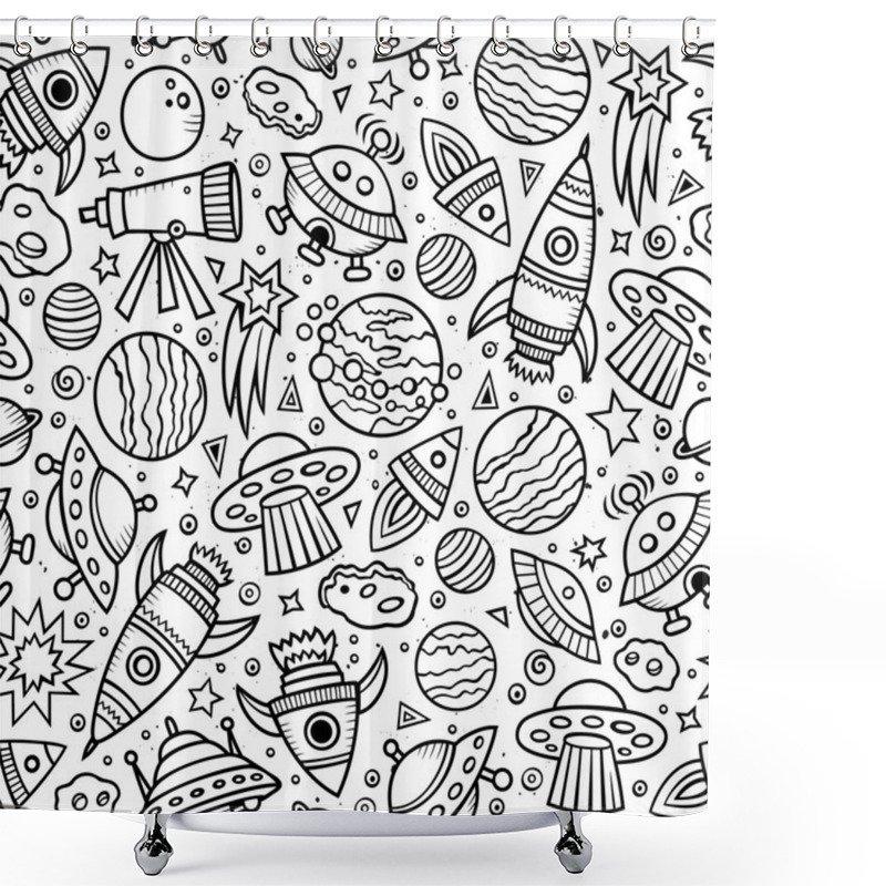 Personality  Cartoon Hand-drawn Space, Planets Seamless Pattern Shower Curtains