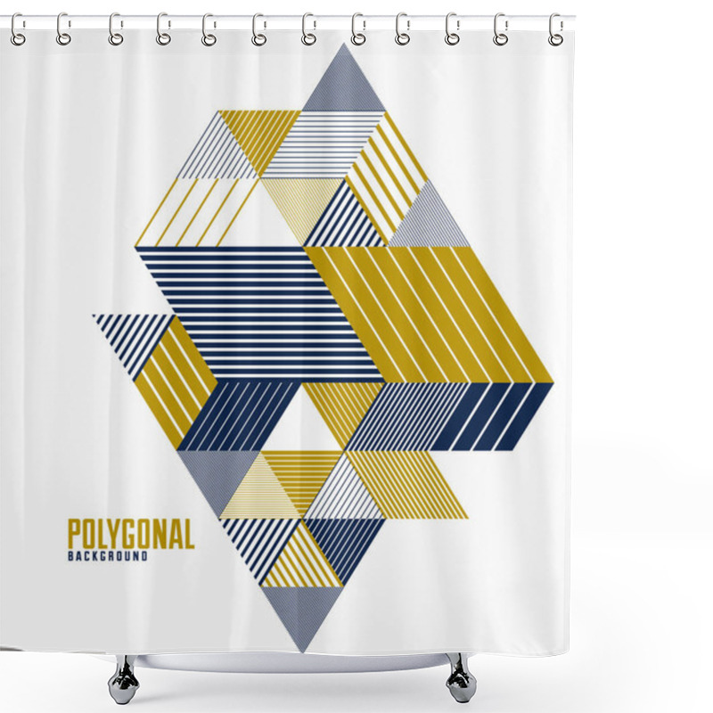 Personality  Abstract Polygonal Background With Stripy Triangles And 3D Cubes Vector Design. Template For Different Advertising Or Covers Or Banners. Retro Style Graphic Element. Shower Curtains