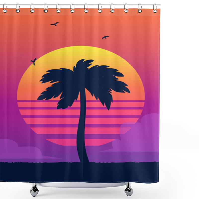 Personality  Silhouette Of Tropical Palm Tree On The Background Of A Gradient Sunset. Shower Curtains