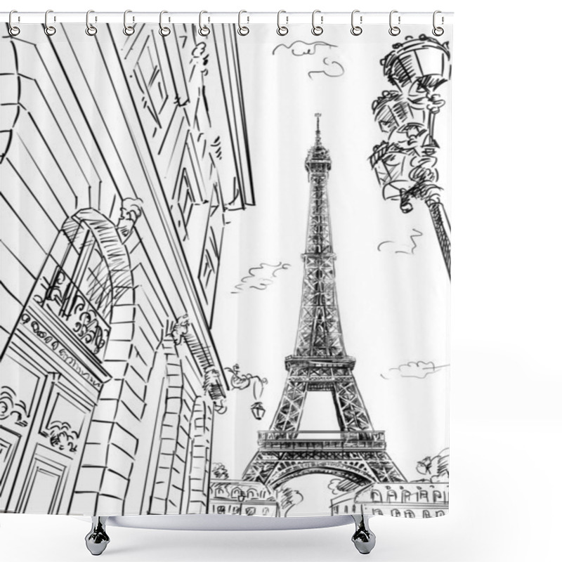 Personality  Street In Paris -sketch Illustration Shower Curtains