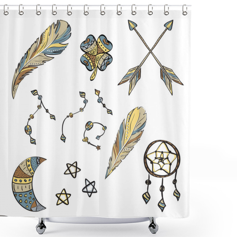 Personality  Hand Drawn Boho Elements Shower Curtains