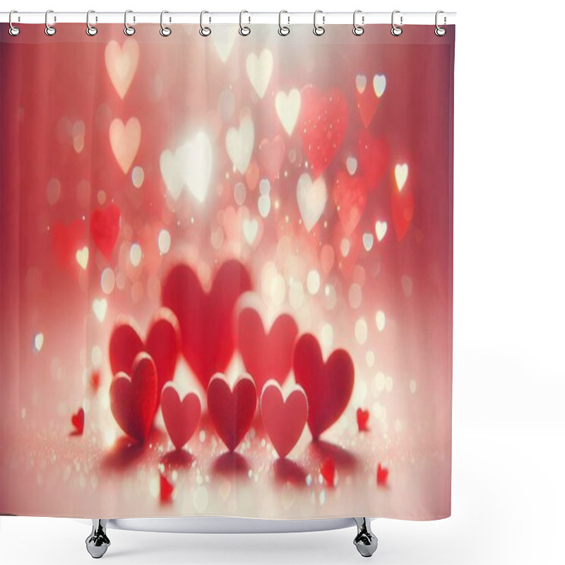 Personality  Festive Background With Hearts, Bokeh Lights, Glitter Effect In Pastel Halftones Of Pink, Red And Beige For Weddings And Valentine's Day, Declaration Of Love, Symbol Of Love Shower Curtains