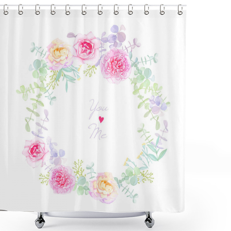 Personality  Peonies And Roses Wedding Wreath Vector Card Shower Curtains