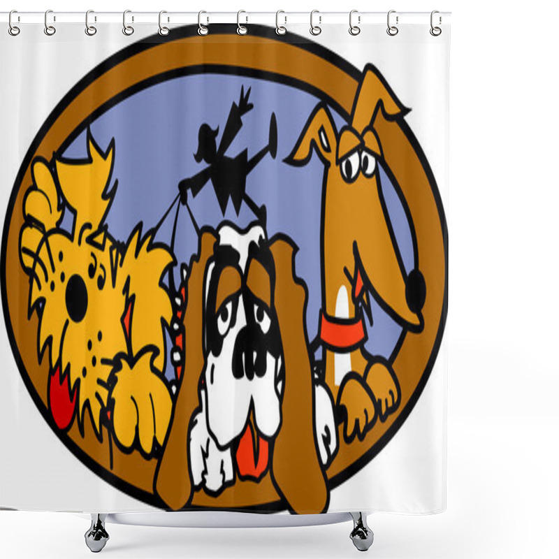 Personality  Three Dogs Taking Their Dog Walker For A Walk Shower Curtains