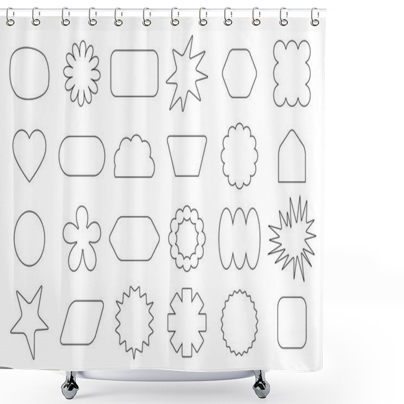 Personality  Black Isolated Line Kids Assorted Empty Random Shapes Labels And Emblems Set Design Elements On White Background Shower Curtains