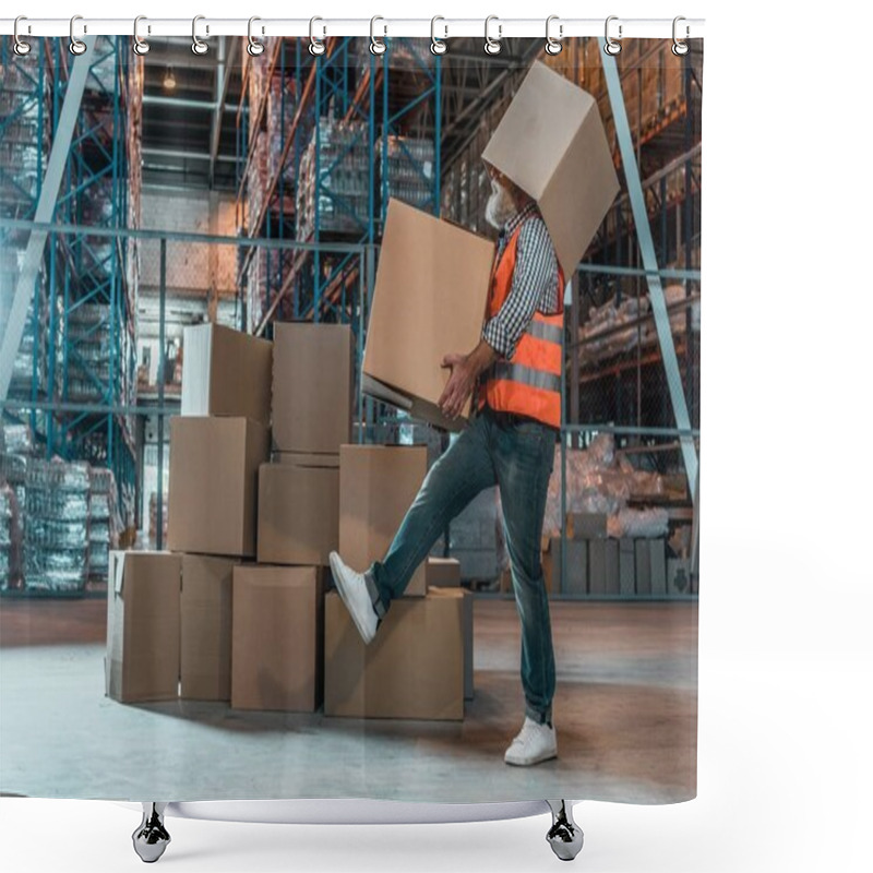 Personality  Warehouse Worker With Boxes Shower Curtains