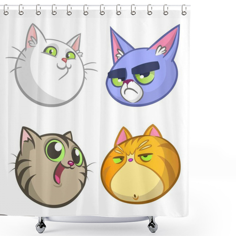 Personality  Cartoon Illustration Of Funny Cats Ot Kittens Heads Collection Set. Vector Pack Of Colorful Cats Icons. Cartoon Grumpy, Maine Coon, Siamese, British And Domestic Shower Curtains