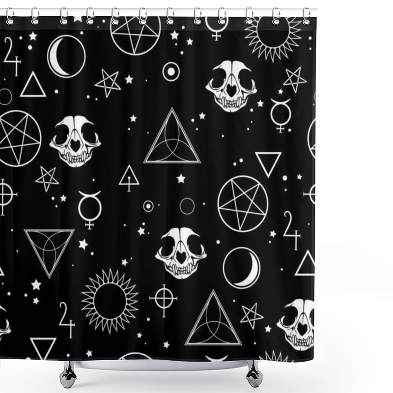 Personality  Seamless Illustration Depicting Magic Symbols And Skulls Shower Curtains