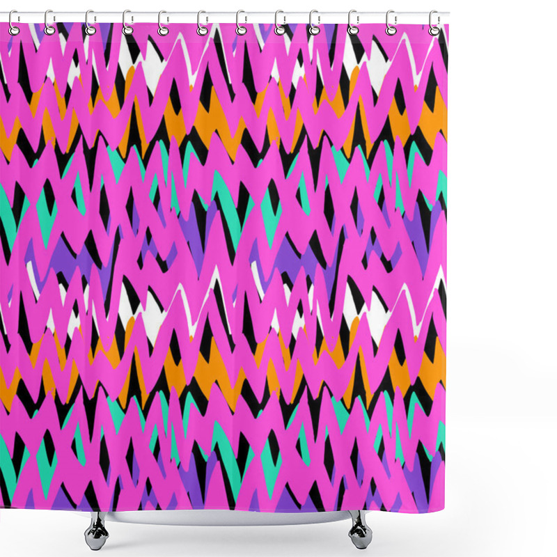 Personality  Striped Hand Drawn Pattern With Zigzag Lines Shower Curtains