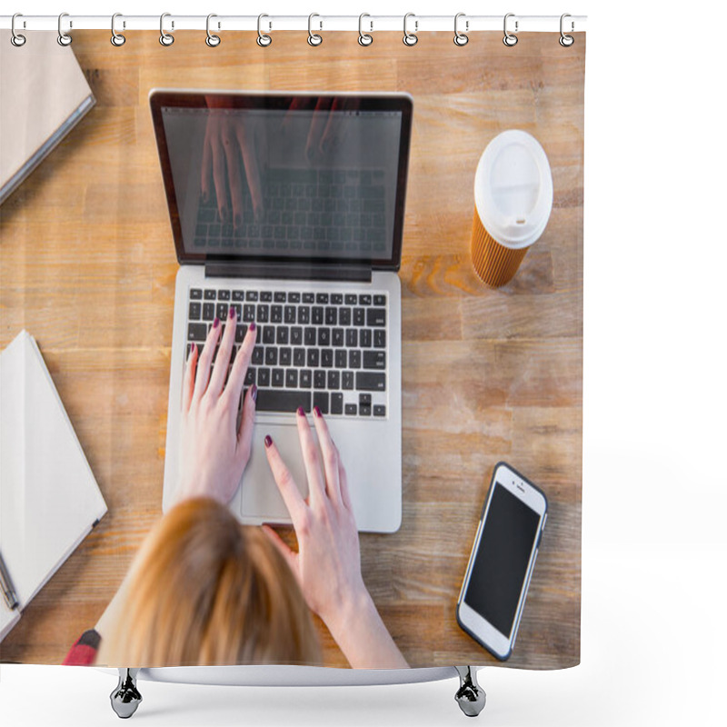 Personality  Woman Using Laptop  Shower Curtains