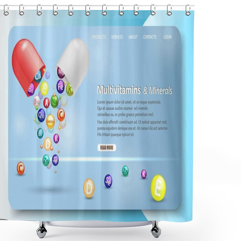 Personality  Multivitamins And Minerals Landing Page Website Vector Template Shower Curtains