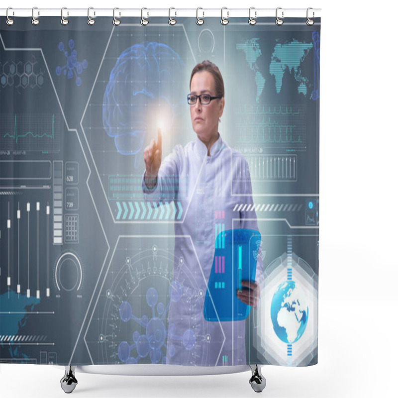 Personality  Woman Doctor In Telemedicine Mhealth Concept Shower Curtains