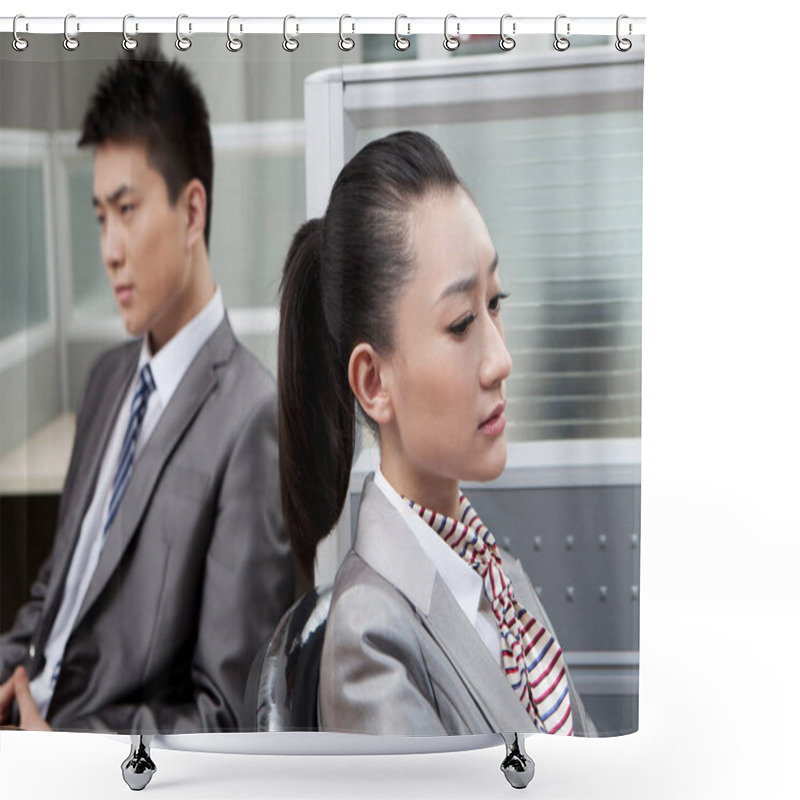 Personality  Businessman And Businesswoman Ignoring Each Other,close-up Shower Curtains