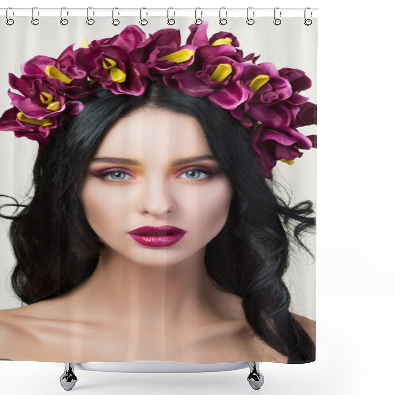 Personality  Beauty Portrait Of Young Pretty Brunette Girl Shower Curtains