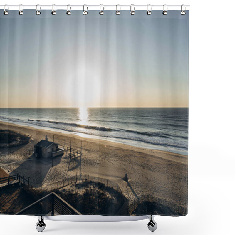 Personality  Scenic View Of Atlantic Ocean Sand And Waves In Montauk In Long Island Shower Curtains