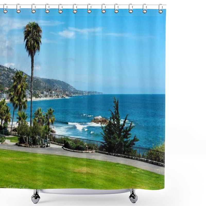 Personality  View Of The Pacific Ocean And City Views, Taken From Above, In Laguna Beach, California. Shower Curtains