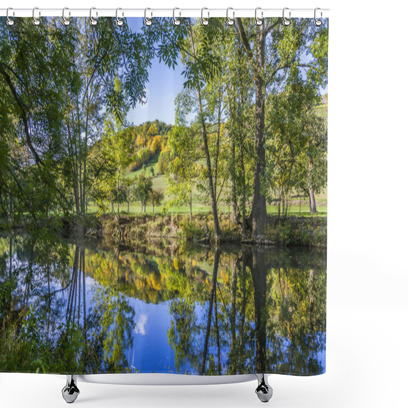 Personality  Reflection In The River Tauber In Lovely Tauber Valley  Shower Curtains