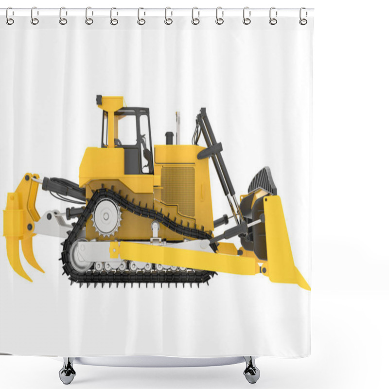 Personality  Bulldozer Isolated On Background. 3d Rendering - Illustration Shower Curtains