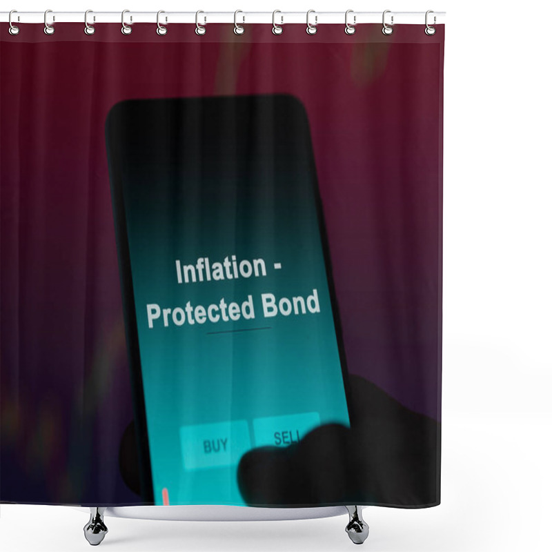 Personality  An Investor Analyzing The Inflation - Protected Bond Etf Fund On A Screen. A Phone Shows The Prices Of Inflation - Protected Bond Shower Curtains