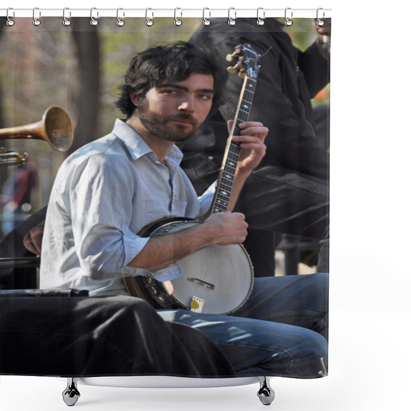 Personality  Banjo Man Plays In Washington Square, New York, USA Shower Curtains