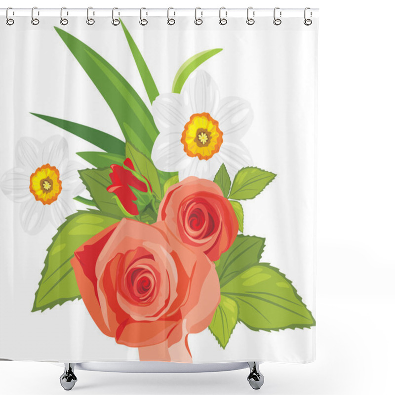 Personality  Roses And Daffodils. Festive Bouquet Shower Curtains