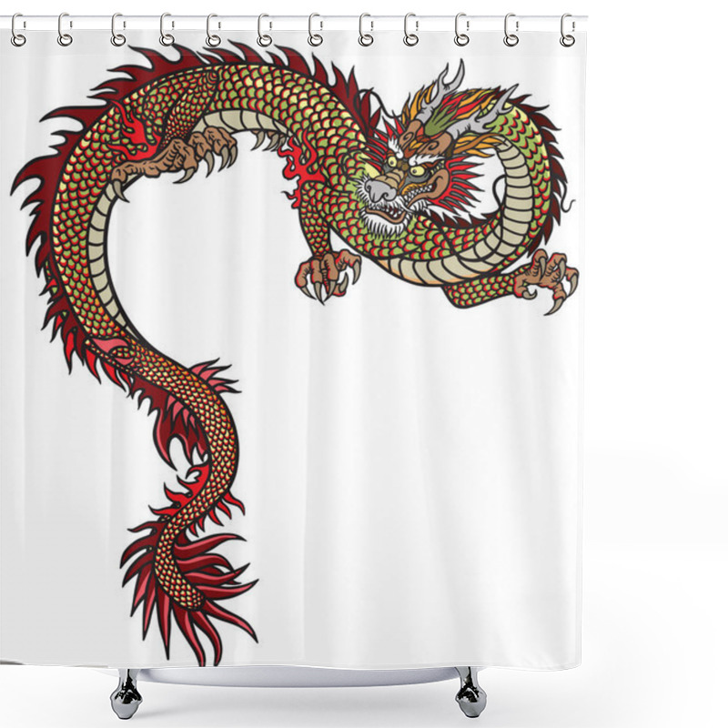 Personality  Eastern Dragon . Tattoo Style Vector Illustration Isolated On White Shower Curtains