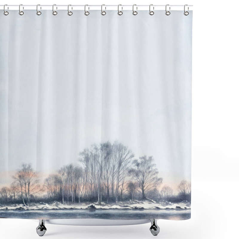 Personality  Winter Lake And Trees Shower Curtains