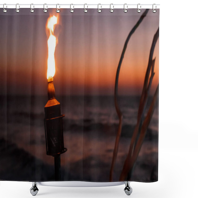 Personality  Bottle Torch On The Ocean At Sunset Shower Curtains