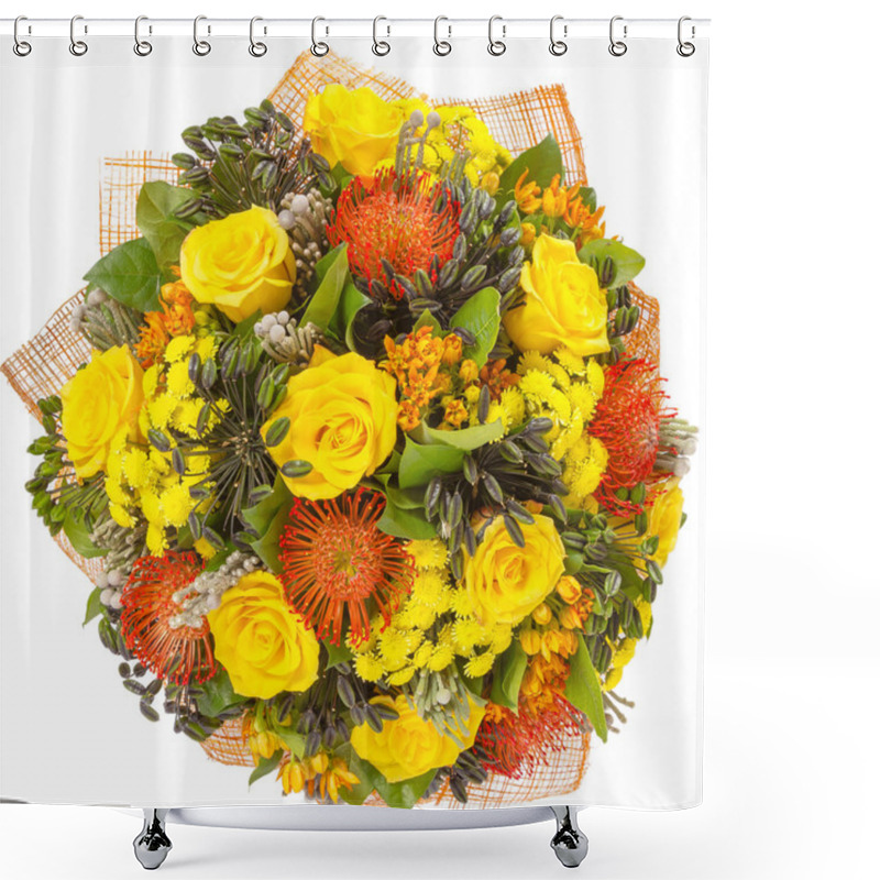 Personality  Bouquet Of Flowers Top View Isolated On White Shower Curtains