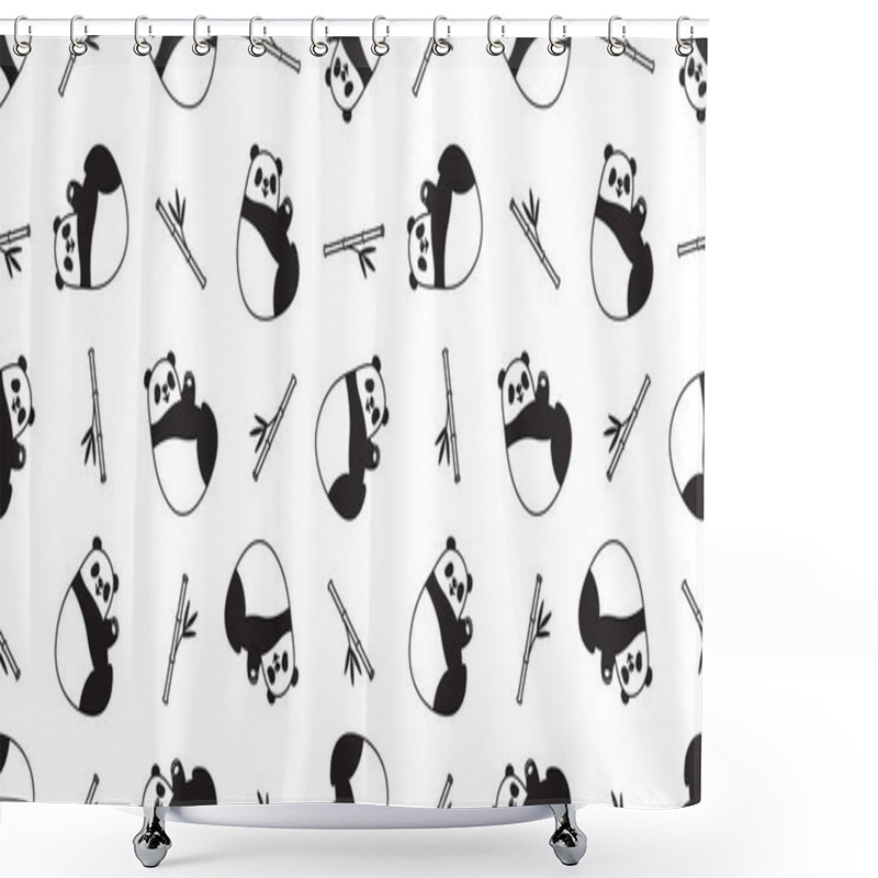 Personality  Bear Seamless Pattern Panda Vector Polar Bear Bamboo Teddy Scarf Isolated Tile Background Cartoon Repeat Wallpaper Illustration White Shower Curtains